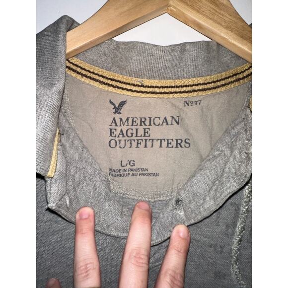 Preppy Semi Casual American Eagle Rustic Collared Gray Men's Polo L Golf Summer - Picture 2 of 4